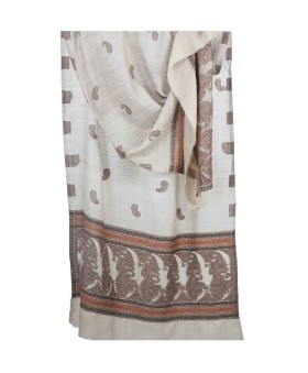 Plain Stole - Beige And Grey Paisley