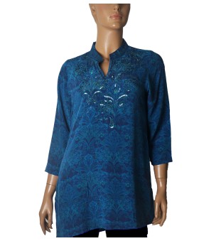 Antique Silk Kurti - Ocean Blue Paisley