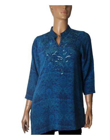 Antique Silk Kurti - Ocean Blue Paisley
