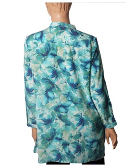 Long Silk Shirt - Blue Lagoon Floral