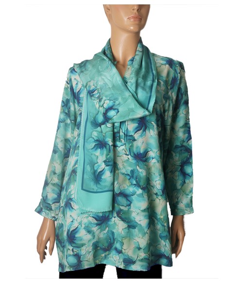 Long Silk Shirt - Blue Lagoon Floral