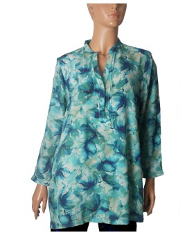 Long Silk Shirt - Blue Lagoon Floral