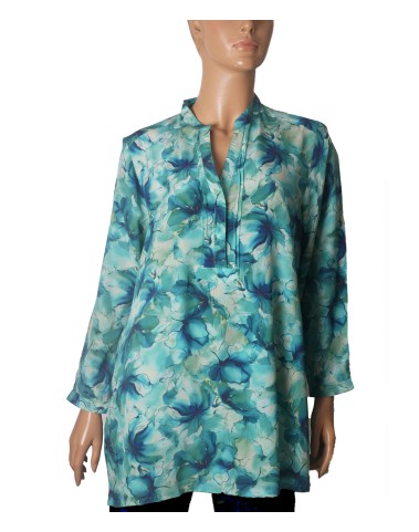 Long Silk Shirt - Blue Lagoon Floral