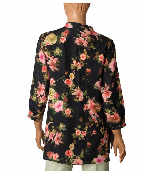Long Silk Shirt - Midnight Bloom