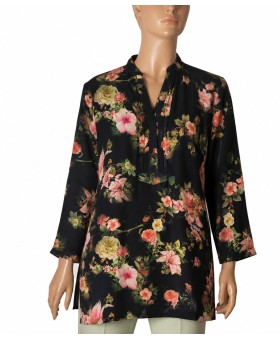 Long Silk Shirt - Midnight Bloom