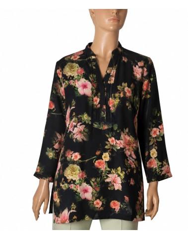Long Silk Shirt - Midnight Bloom