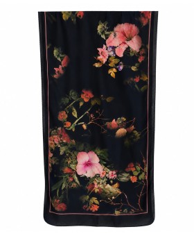Crepe Silk Scarf - Midnight Bloom