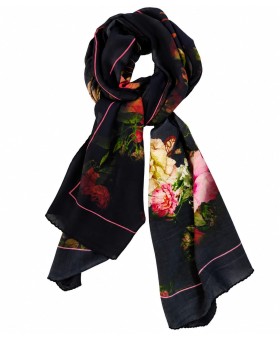 Crepe Silk Scarf - Midnight Bloom