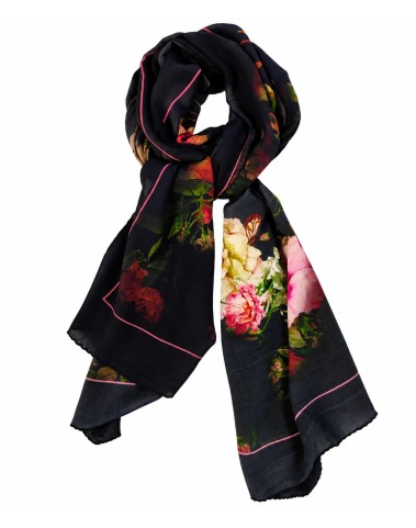 Crepe Silk Scarf - Midnight Bloom