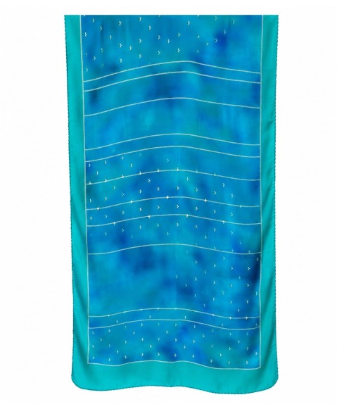 Crepe Silk Scarf - Azure Blossom Crepe Silk Scarf - Azure Blossom