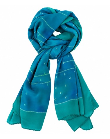 Crepe Silk Scarf - Azure Blossom Crepe Silk Scarf - Azure Blossom