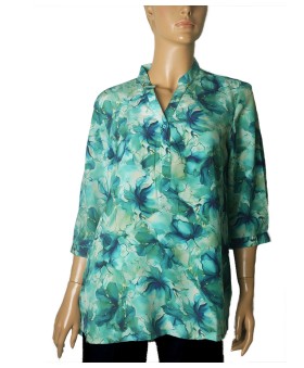 Short Silk Shirt - Blue Lagoon Floral 