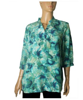 Short Silk Shirt - Blue Lagoon Floral 