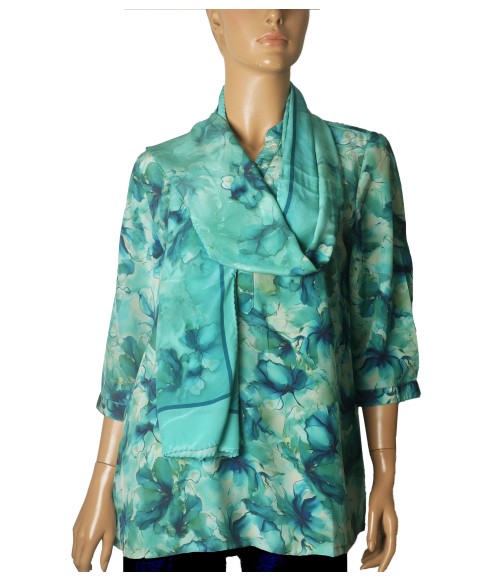 Short Silk Shirt - Blue Lagoon Floral 