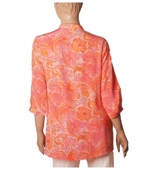 Short Silk Shirt - Coral Paisley
