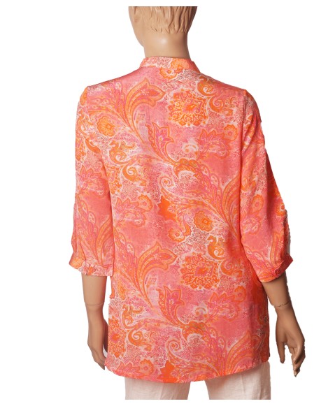 Short Silk Shirt - Coral Paisley Short Silk Shirt - Coral Paisley