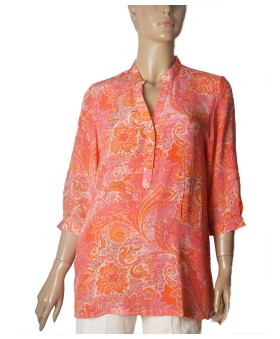 Short Silk Shirt - Coral Paisley