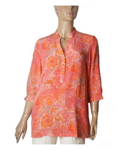 Short Silk Shirt - Coral Paisley