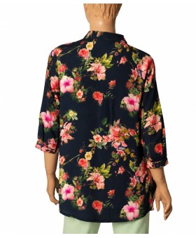 Short Silk Shirt - Midnight Bloom