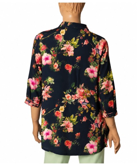 Short Silk Shirt - Midnight Bloom