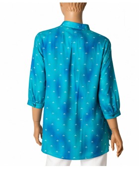 Short Silk Shirt - Azure Blossom
