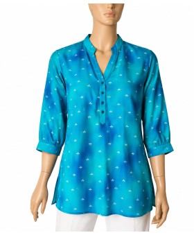 Short Silk Shirt - Azure Blossom