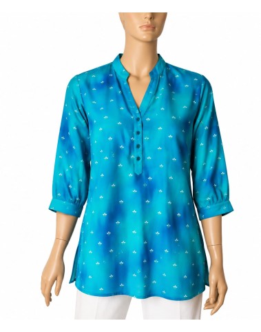 Short Silk Shirt - Azure Blossom