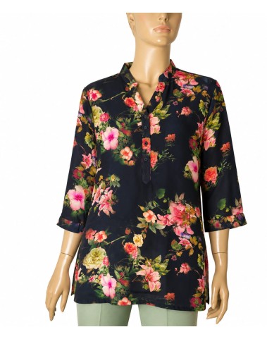 Short Silk Shirt - Midnight Bloom