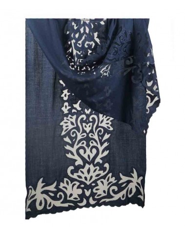 Navy Blue Cutwork Stole