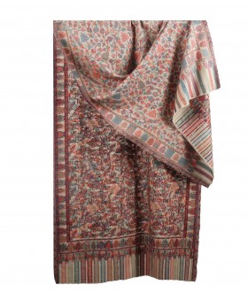 Woven Stole - Flowers with Beige Base