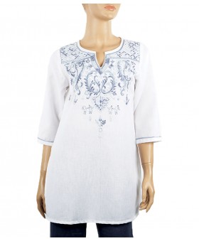 Embroidered Casual Kurti - Blue and White Paisely