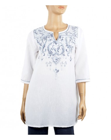 Embroidered Casual Kurti - Blue and White Paisely
