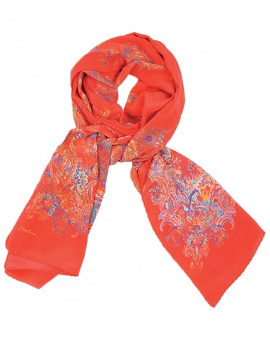 Crepe Silk Scarf - Paisley on Red