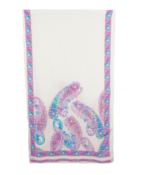Crepe Silk Scarf - Pink and Blue Paisley