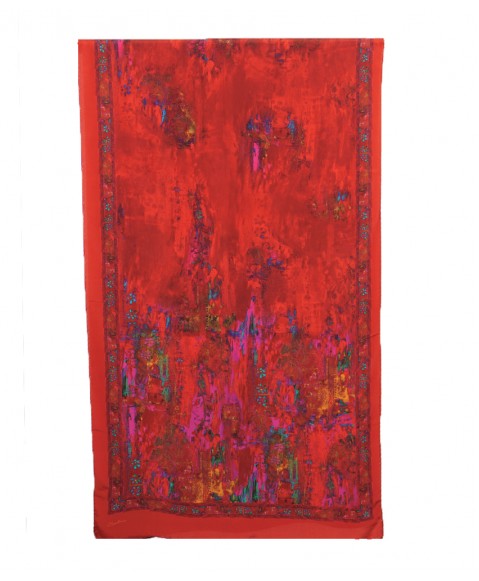 Crepe Silk Scarf - Red Abstract