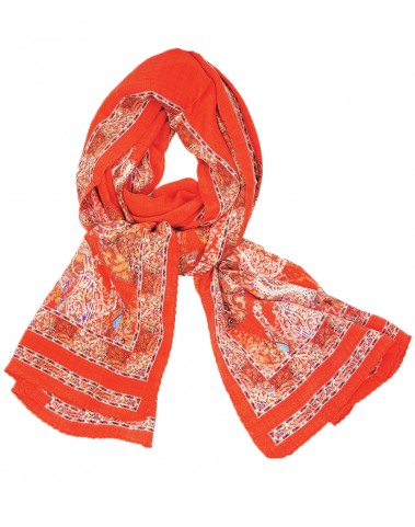 Crepe Silk Scarf - Red and Orange Paisley 
