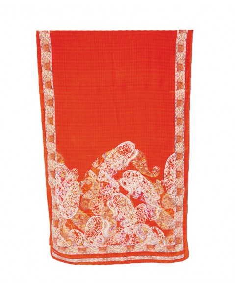 Crepe Silk Scarf - Red and Orange Paisley 