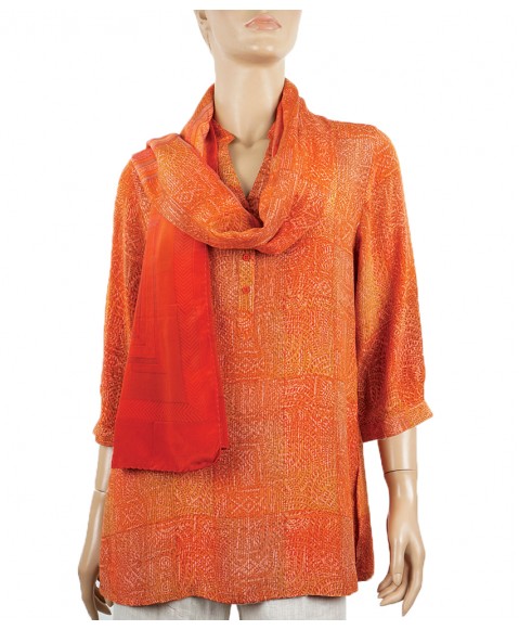 Short Silk Shirt - Red and Orange Creeper