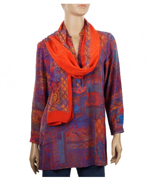 Long Silk Shirt - Red and Blue Paisley