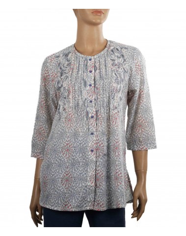 Embroidered Casual Kurti - Grey and Red Swirl