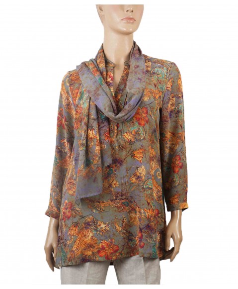 Long Silk Shirt - Paisley With Floral Prints