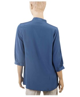 Plain Short Silk Shirt - Pestle Blue