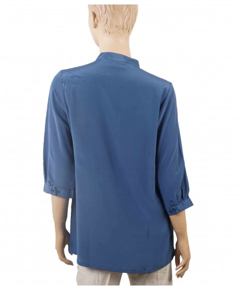 Plain Short Silk Shirt - Pestle Blue