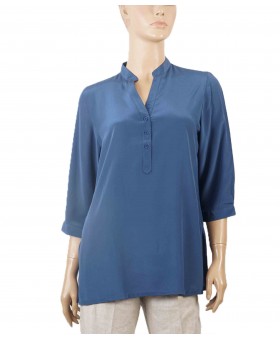 Plain Short Silk Shirt - Pestle Blue