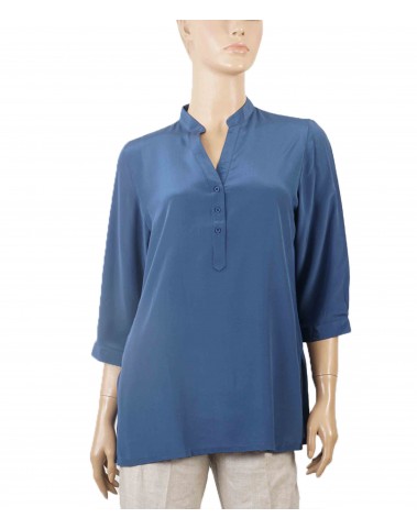 Plain Short Silk Shirt - Pestle Blue
