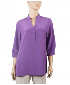 Plain Short Silk Shirt - Purple