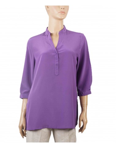 Plain Short Silk Shirt - Purple