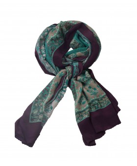 Crepe Silk Scarf - Green Abstract