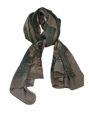 Crepe Silk Scarf - Green Floral