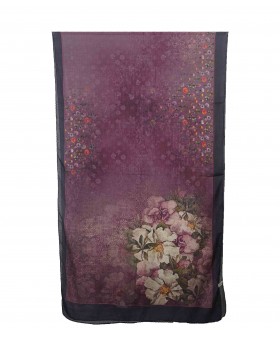 Crepe Silk Scarf - Beige purple Floral